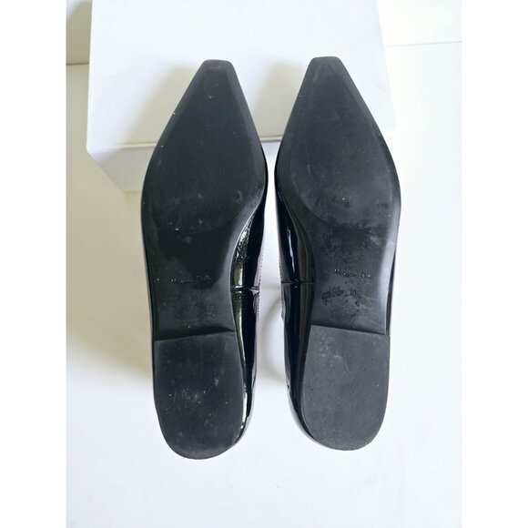 Massimo Dutti Patent Leather Black Ballet Flats Buckle Strappy Pointed Toe 39 8 - Picture 11 of 14